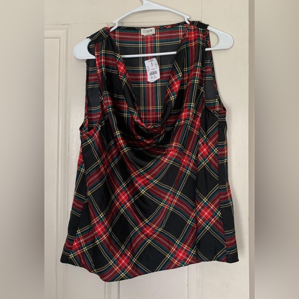 Plaid Drape Neck Blouse